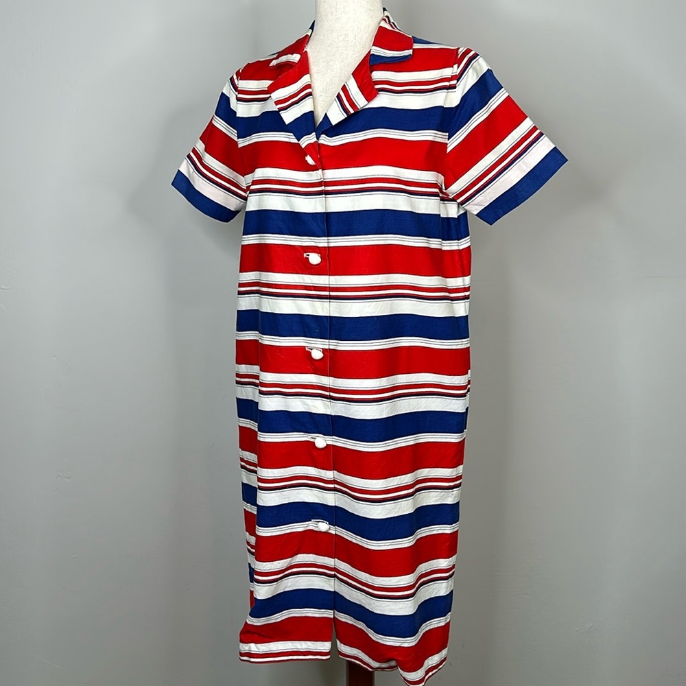Vintage Chiha Rosenfeld Red, White and Blue Stripe Button front Sheath Dress